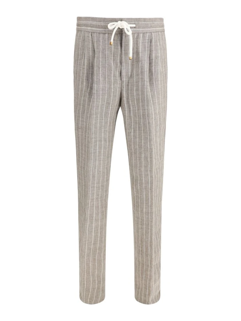 Beige Linen Casual Pants