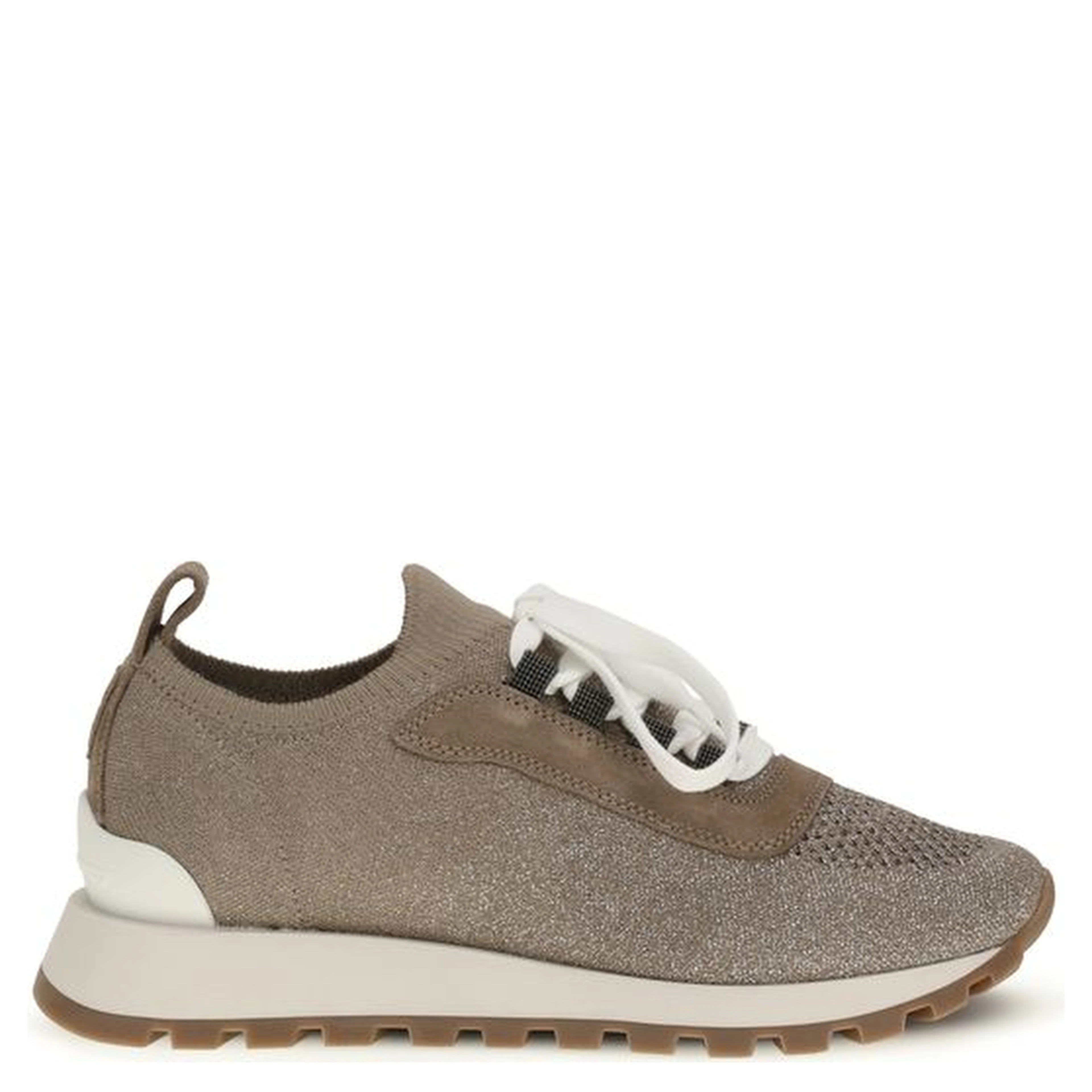 Beige Cotton Chunky Sneakers