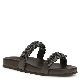 Brown Calf Leather Bos Taurus Flat Sandals