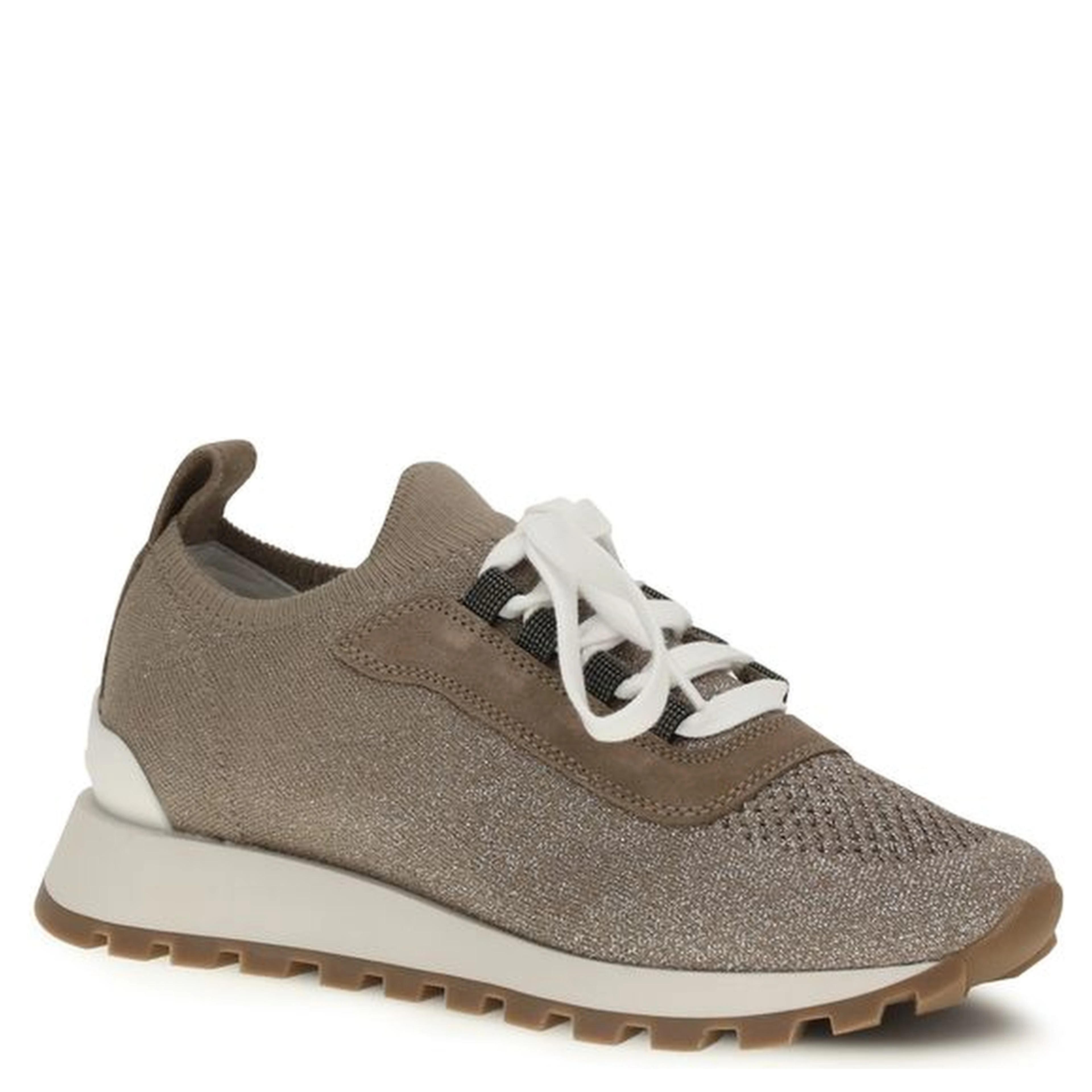 Beige Cotton Chunky Sneakers