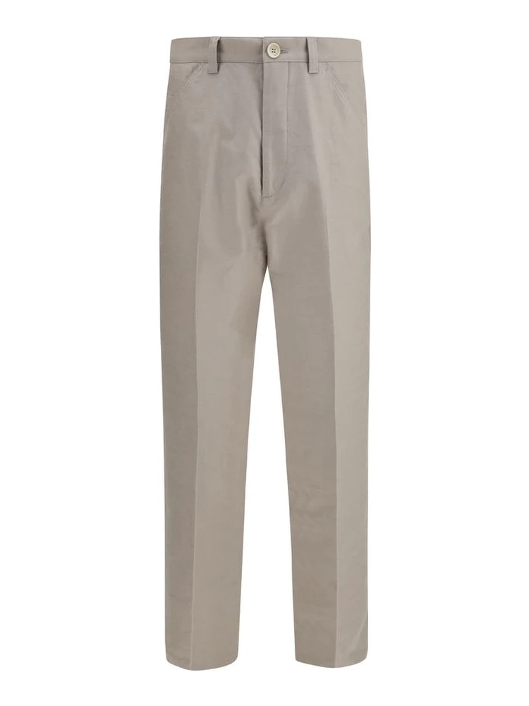 Beige Cotton Casual Pants