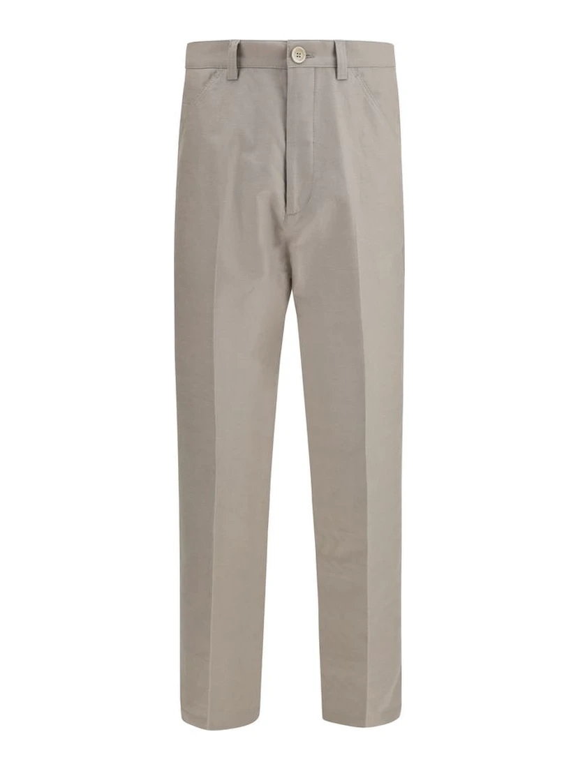 Beige Cotton Casual Pants