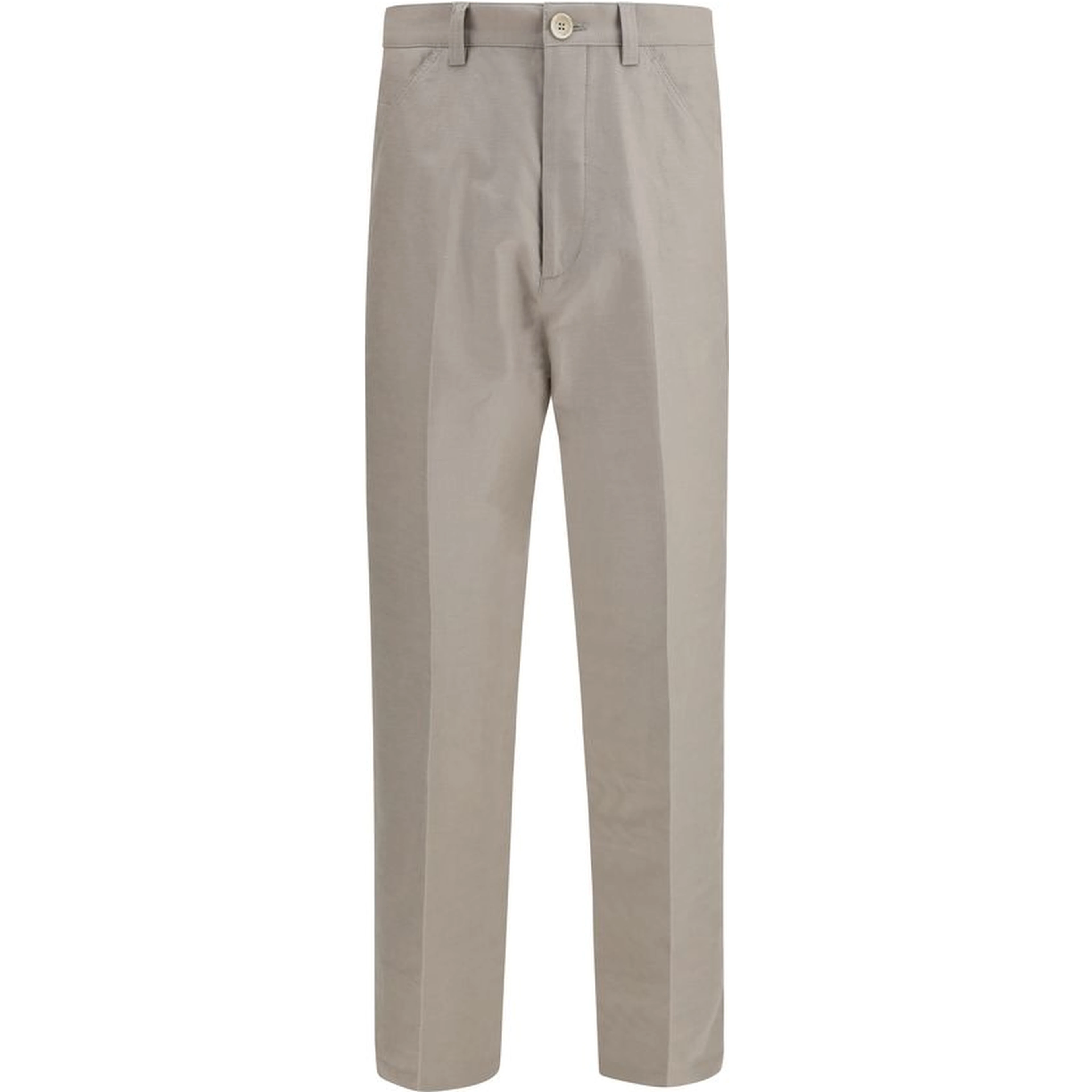 Beige Cotton Casual Pants