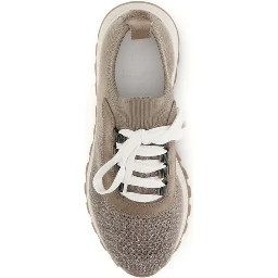 Beige Cotton Chunky Sneakers