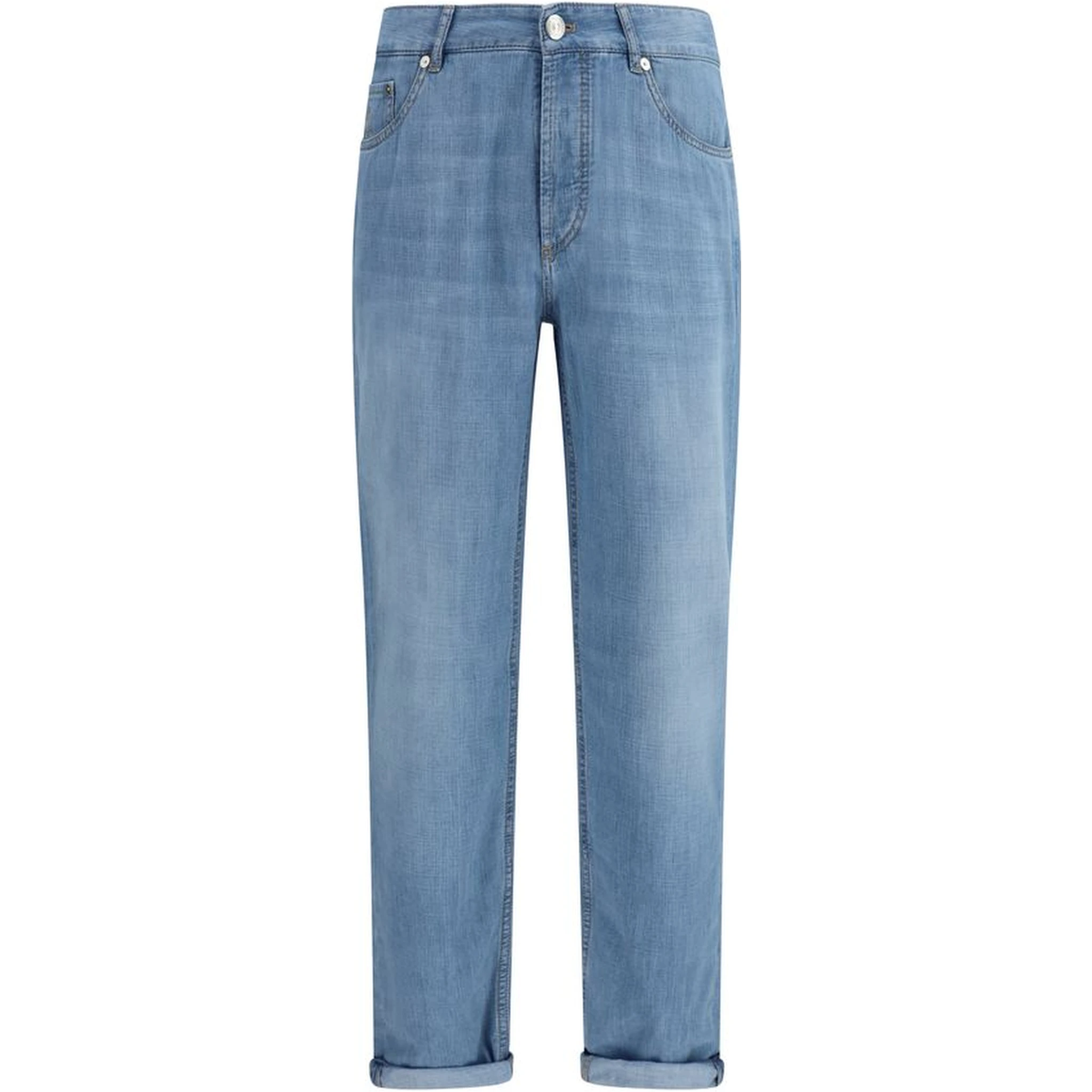 بنطلون جينز أزرق قطني بقصة مريحة