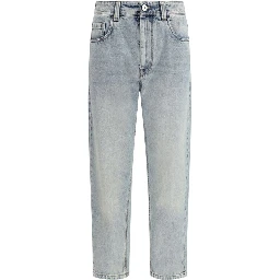 Blue Cotton Straight-Leg Jeans