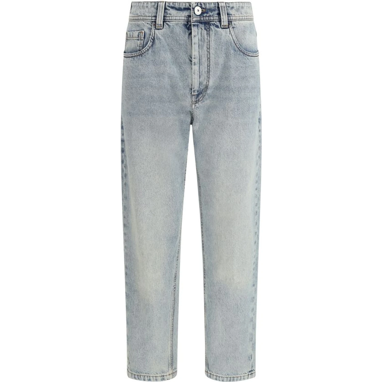 Blue Cotton Straight-Leg Jeans