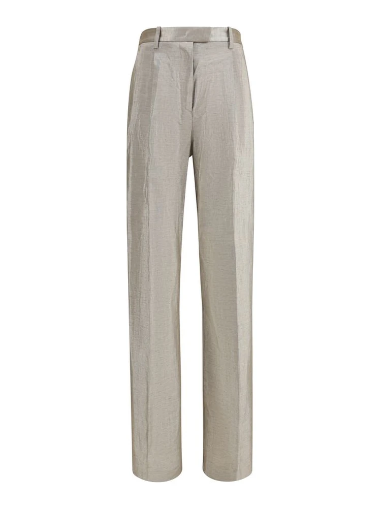 Silver Polyester Flared Pants