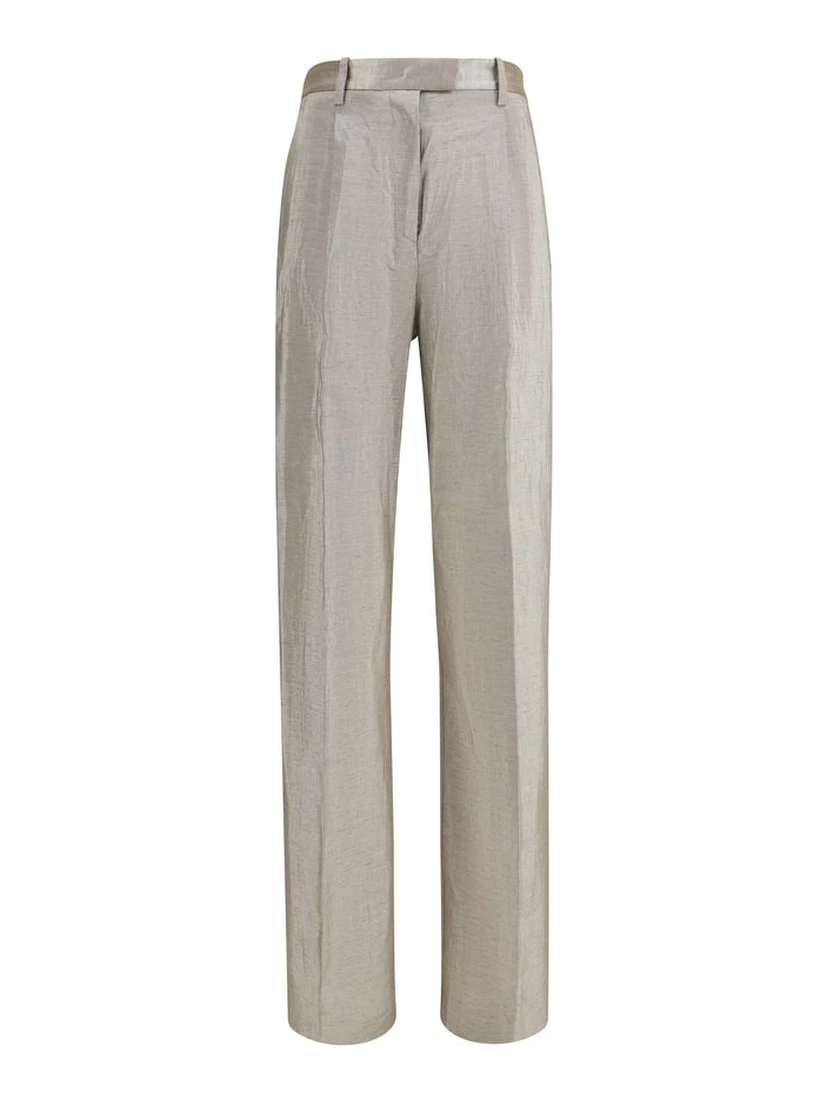 Silver Polyester Flared Pants