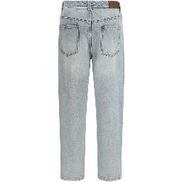 Blue Cotton Straight-Leg Jeans