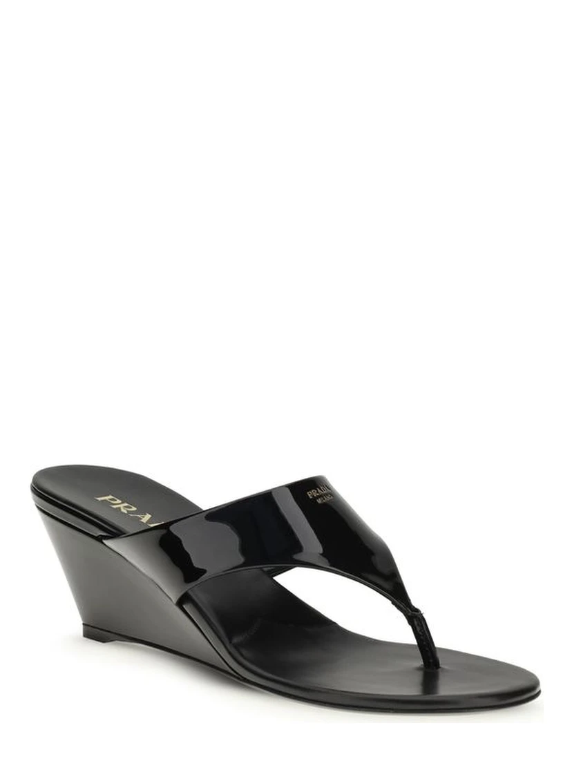 Black Calf Leather Bos Taurus Wedge Sandals