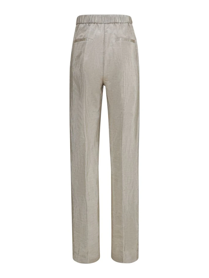 Silver Polyester Flared Pants