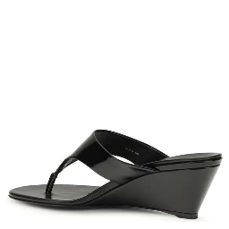 Black Calf Leather Bos Taurus Wedge Sandals