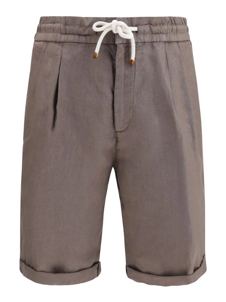 Brown Linen Bermuda Shorts
