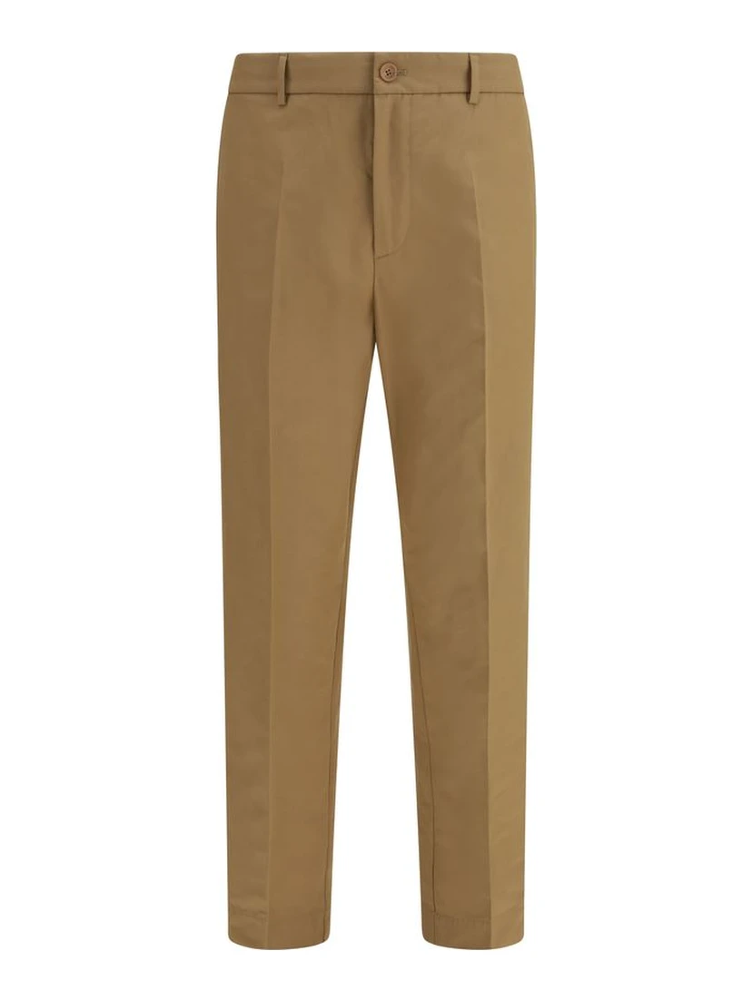 Beige Cotton Casual Pants