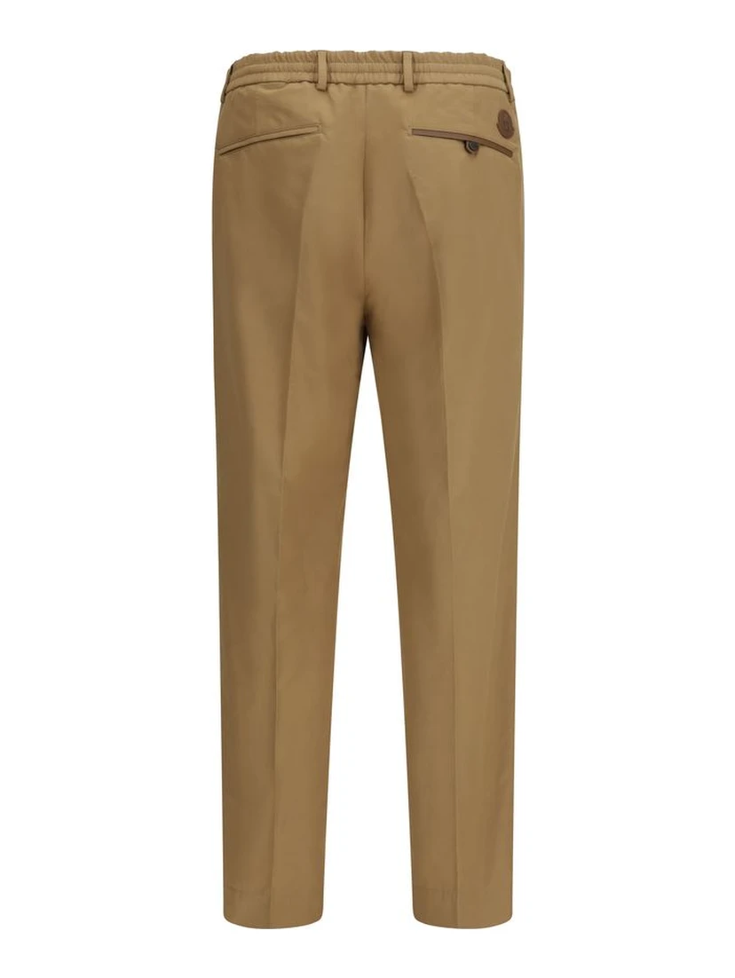 Beige Cotton Casual Pants