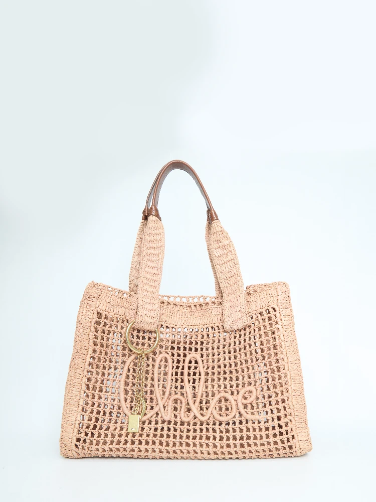 East-West Summer Banana raffia tote bag