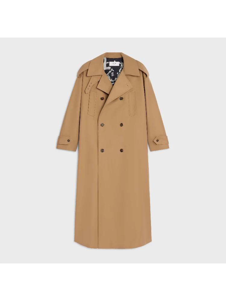 Long trench coat in wool and cotton