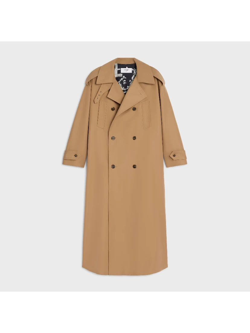 Long trench coat in wool and cotton