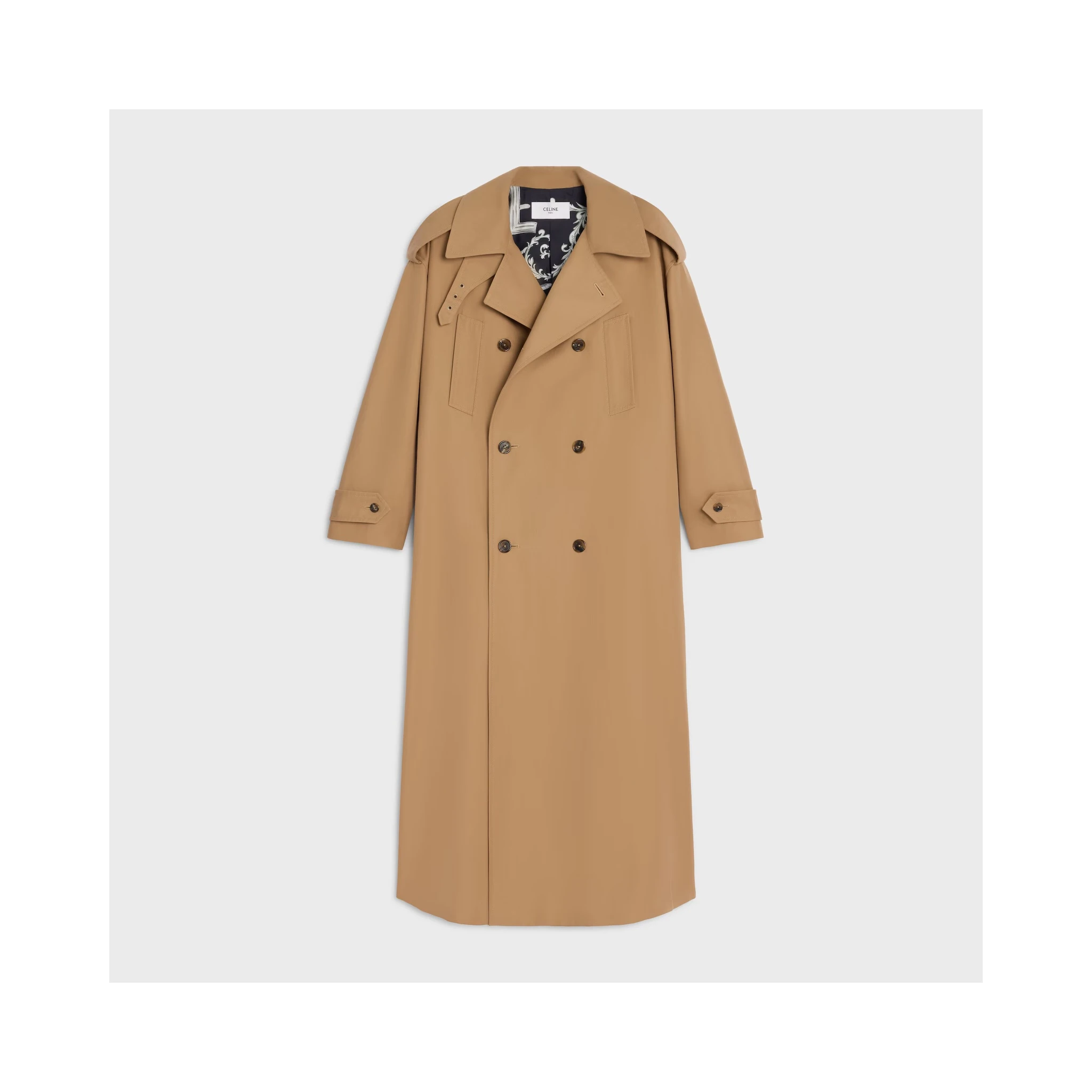 Long trench coat in wool and cotton