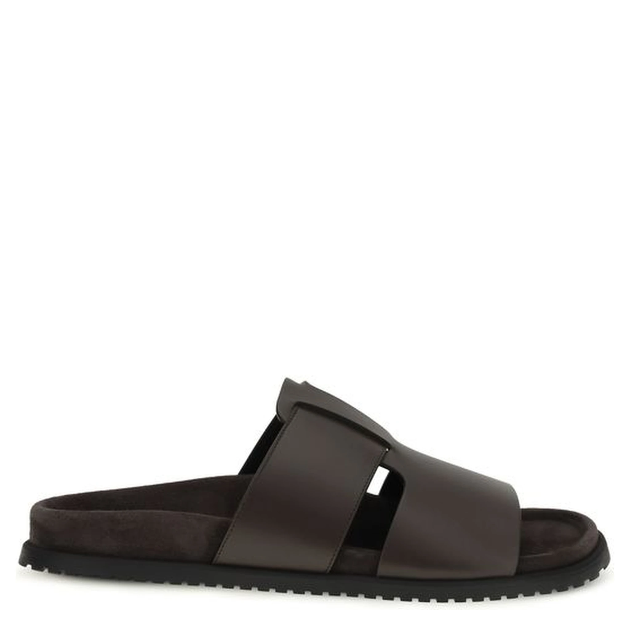 Brown Calf Leather Bos Taurus Flat Sandals