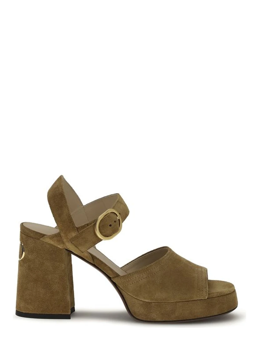Beige Calf Leather Bos Taurus Platform Sandals