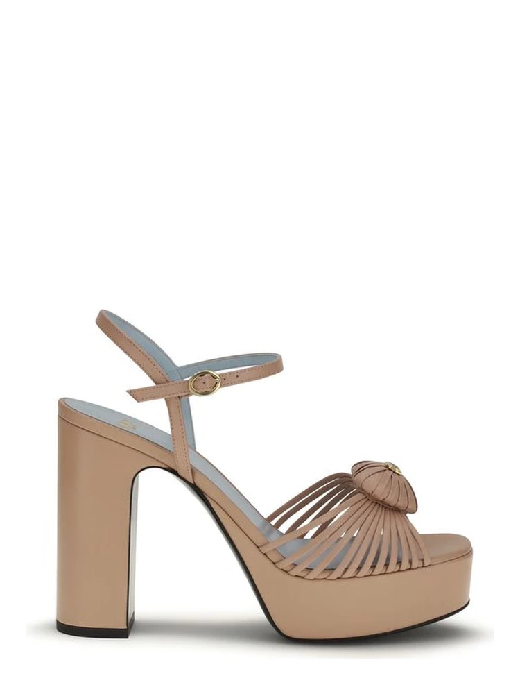 Beige Calf Leather Bos Taurus Platform Sandals