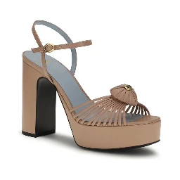 صندل بوس توروس ذو نعل سميك من جلد العجل البيج