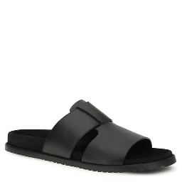 Black Calf Leather Bos Taurus Flat Sandals