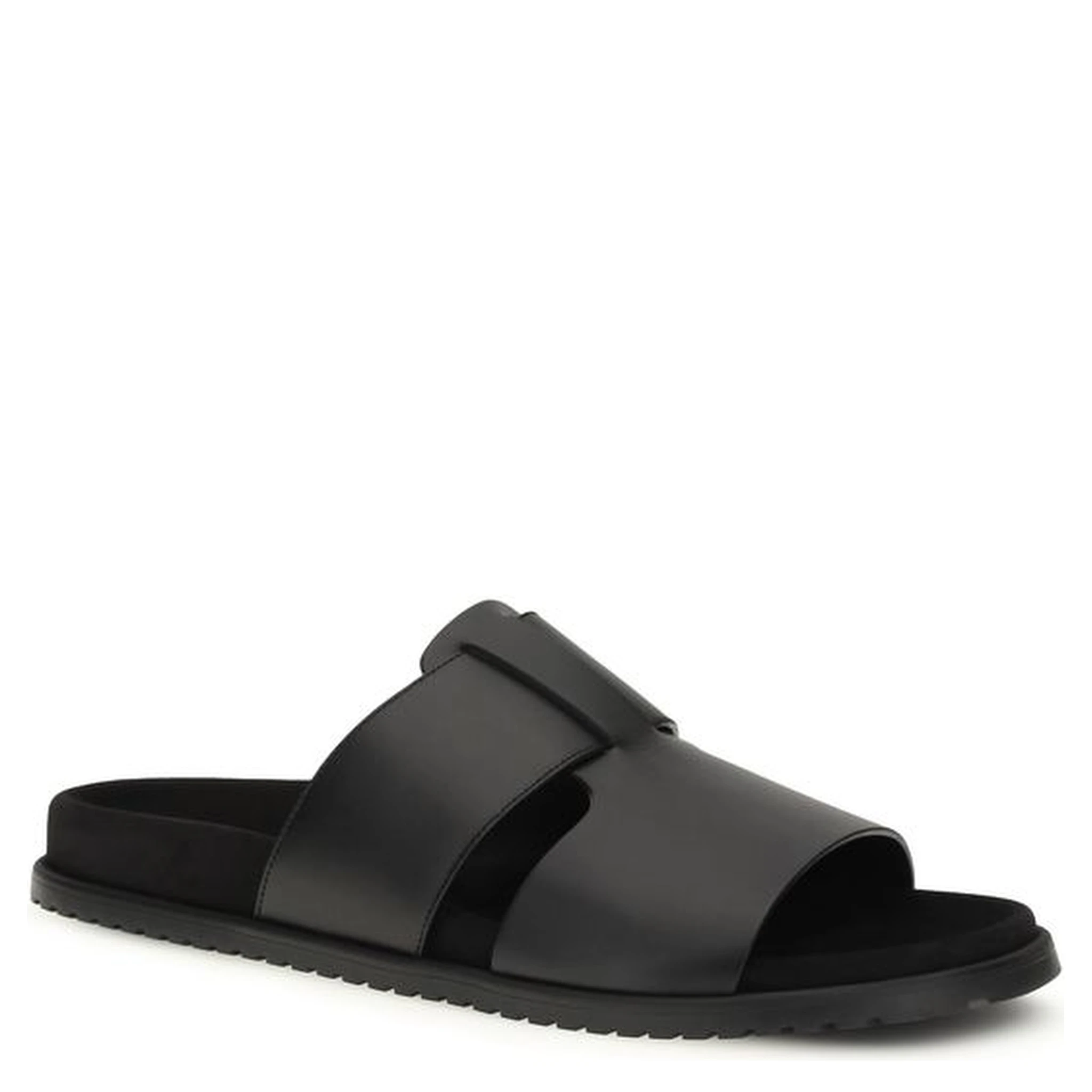 Black Calf Leather Bos Taurus Flat Sandals
