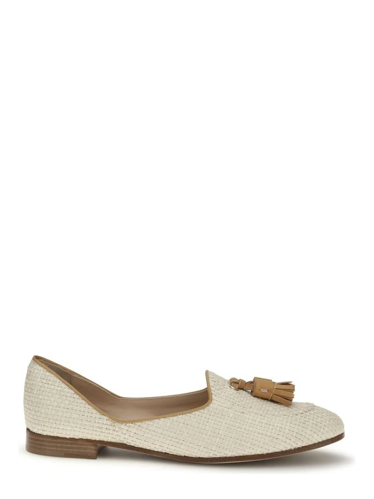 Beige Raffia Slip-On Loafers