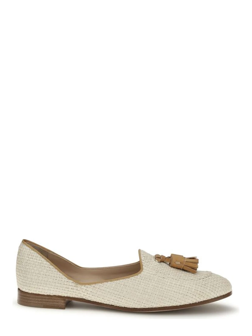 Beige Raffia Slip-On Loafers
