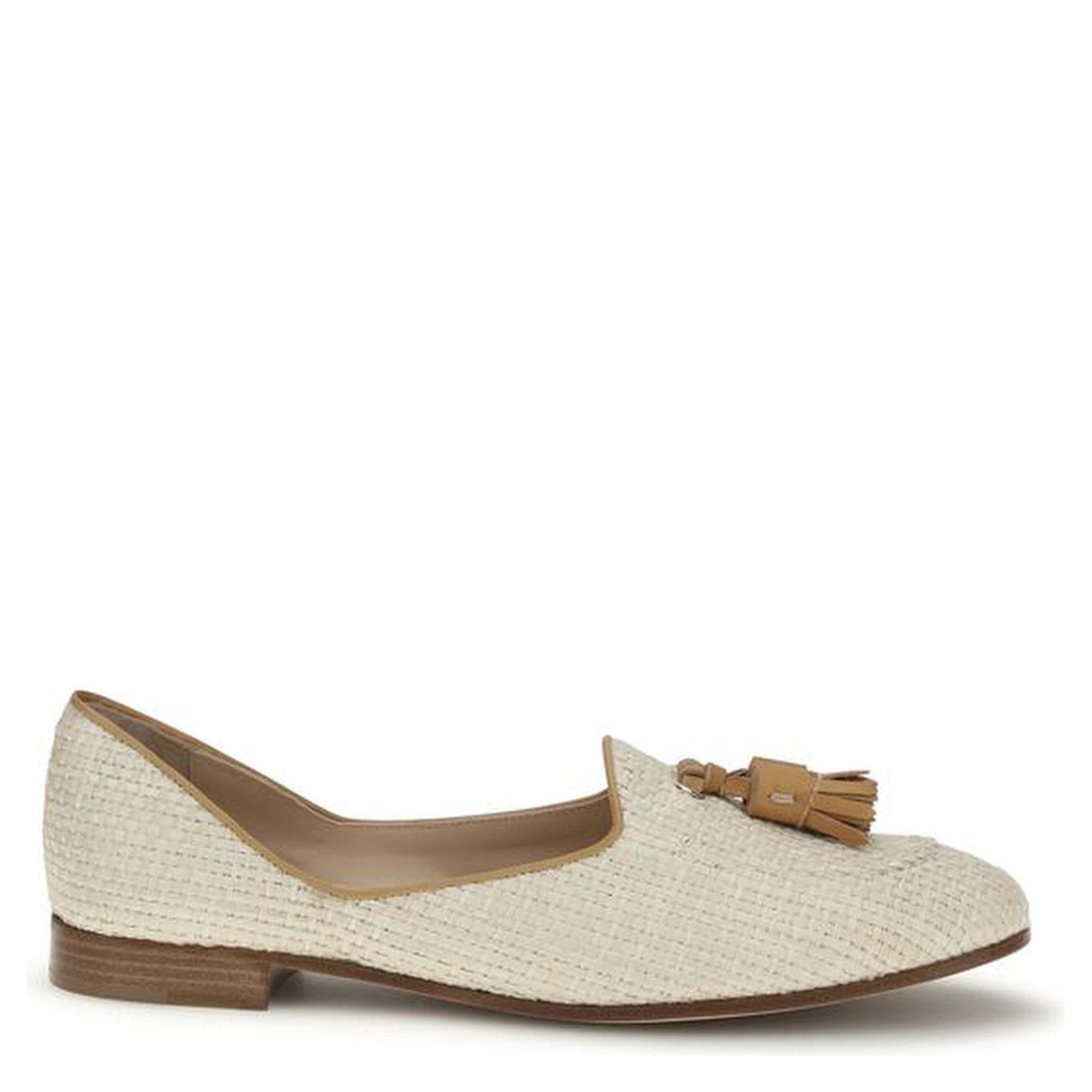 Beige Raffia Slip-On Loafers