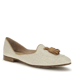 Beige Raffia Slip-On Loafers