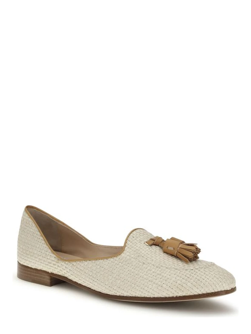 Beige Raffia Slip-On Loafers