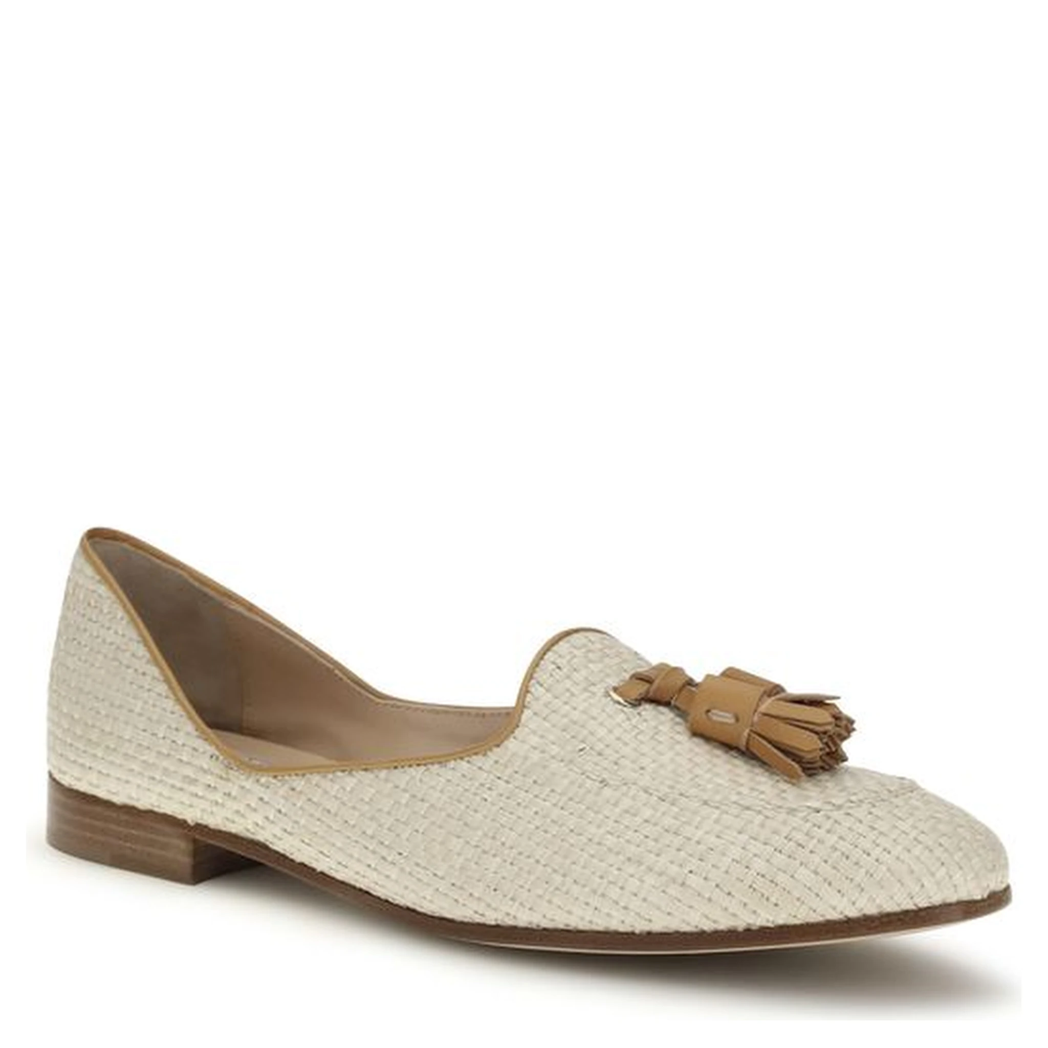 Beige Raffia Slip-On Loafers