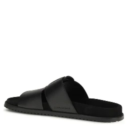 Black Calf Leather Bos Taurus Flat Sandals