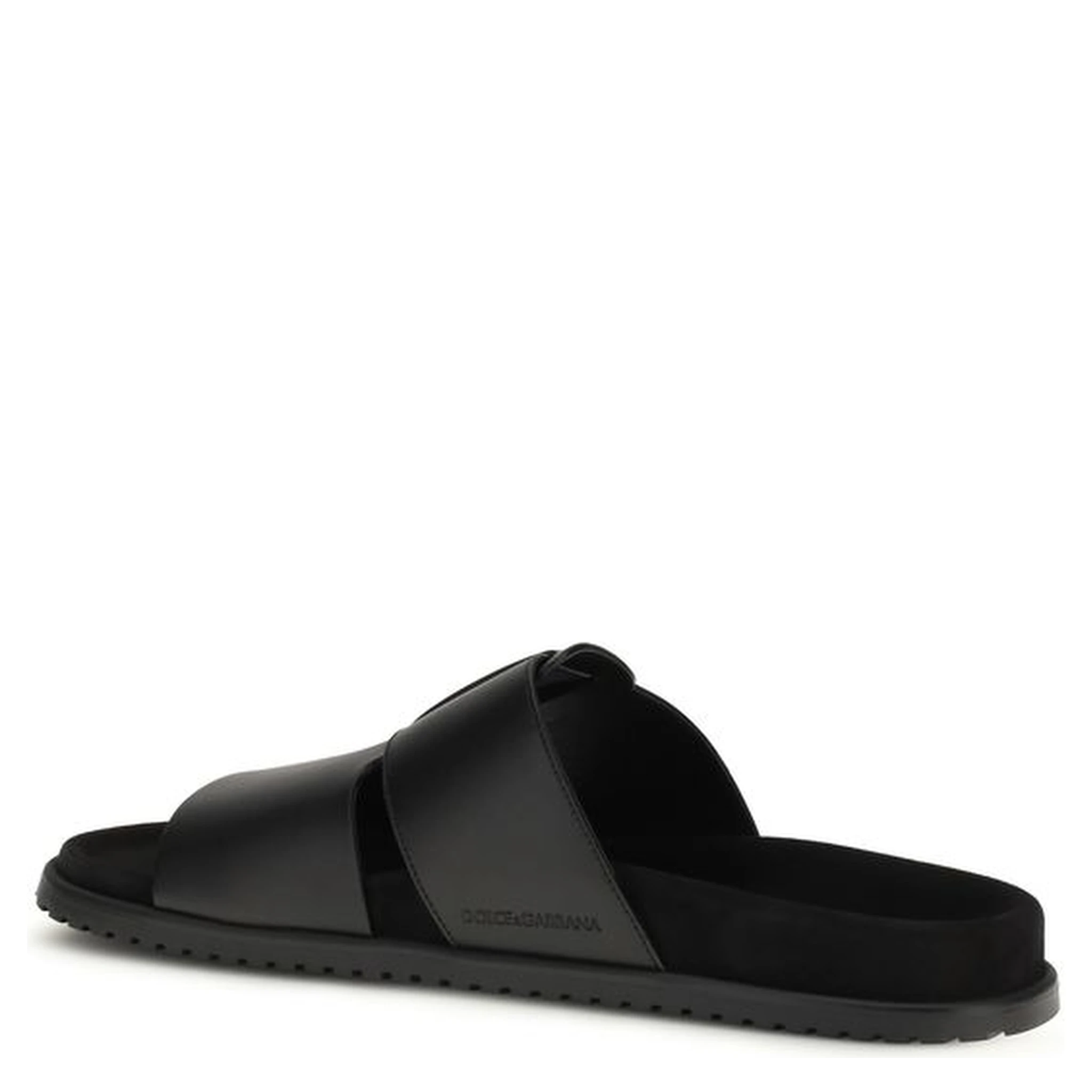 Black Calf Leather Bos Taurus Flat Sandals