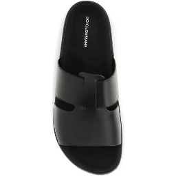 Black Calf Leather Bos Taurus Flat Sandals