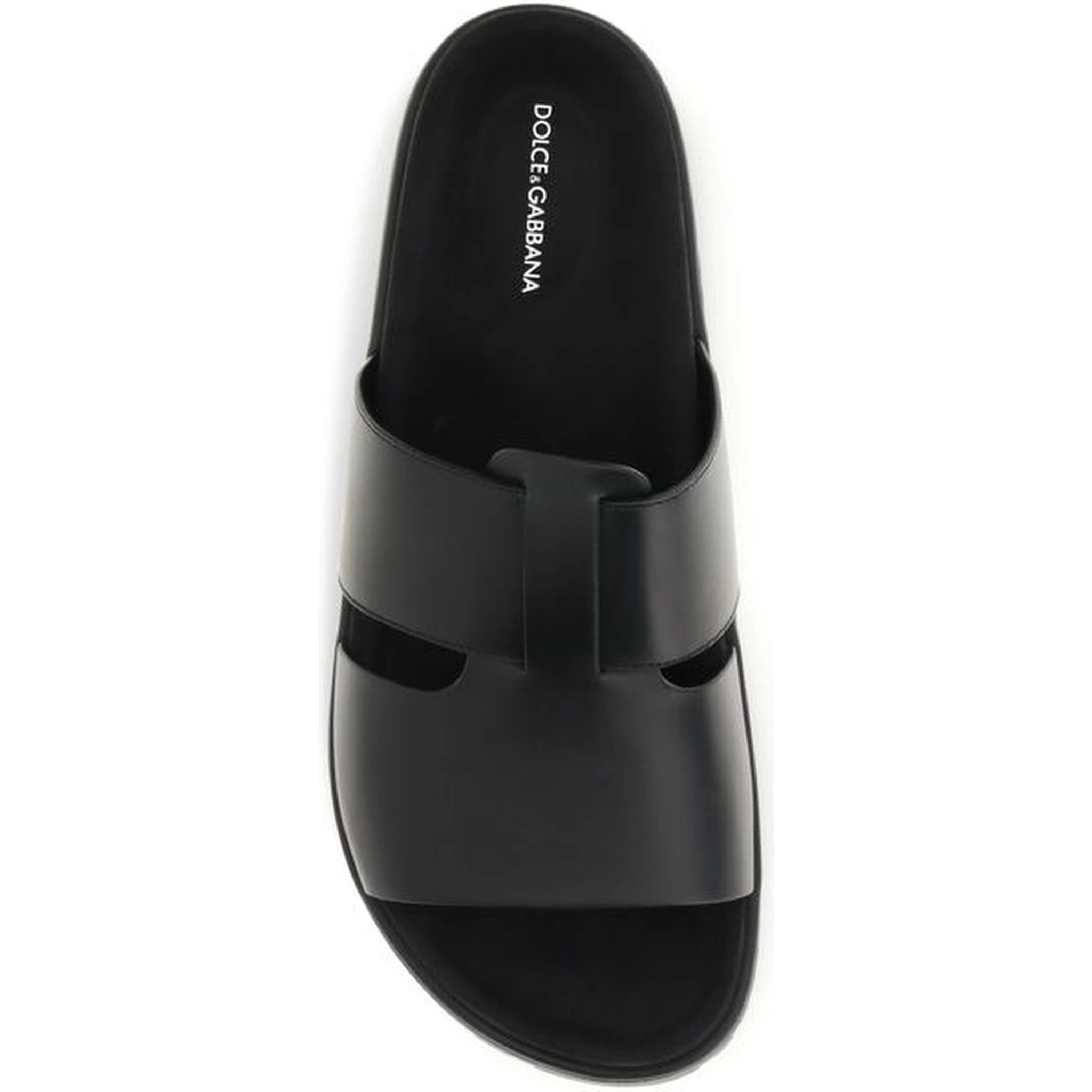 Black Calf Leather Bos Taurus Flat Sandals