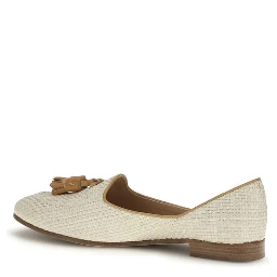 Beige Raffia Slip-On Loafers