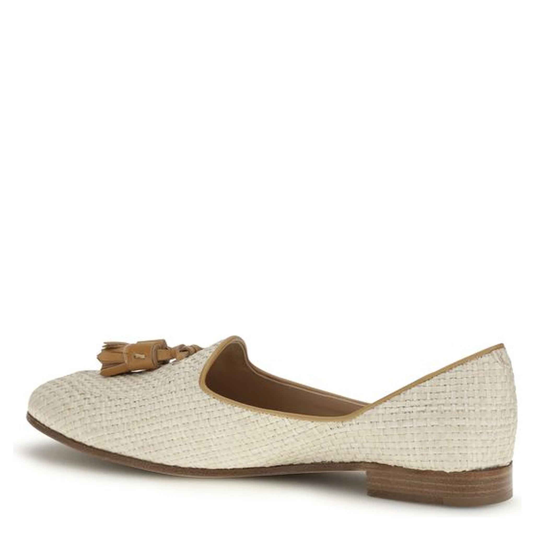 Beige Raffia Slip-On Loafers