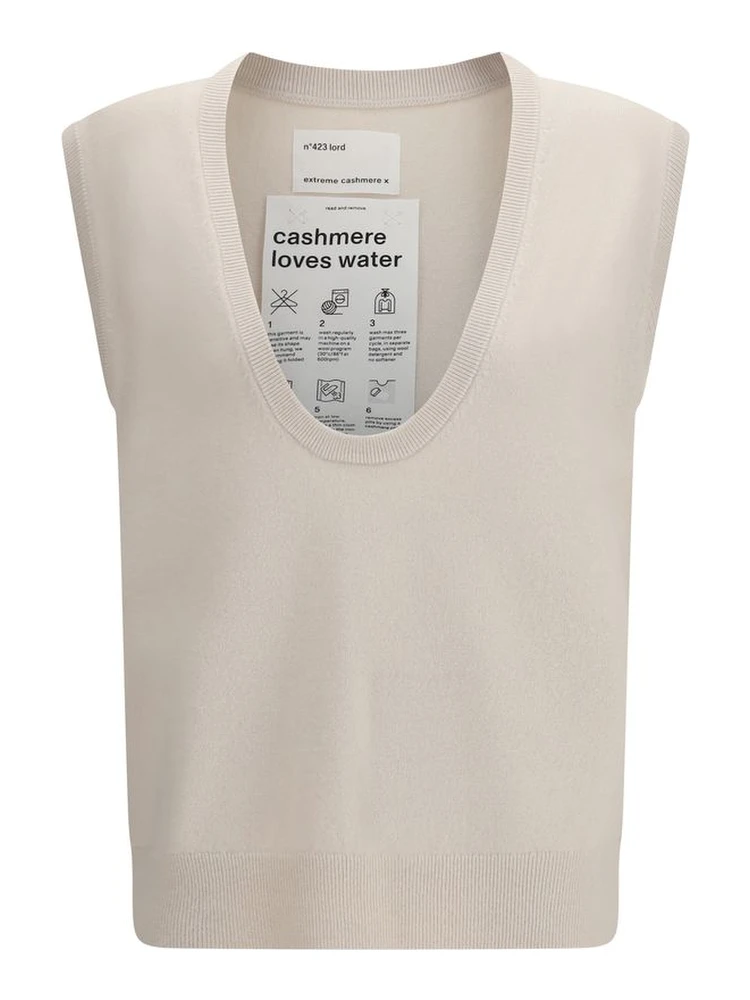 Beige Cashmere Sleeveles Sweater