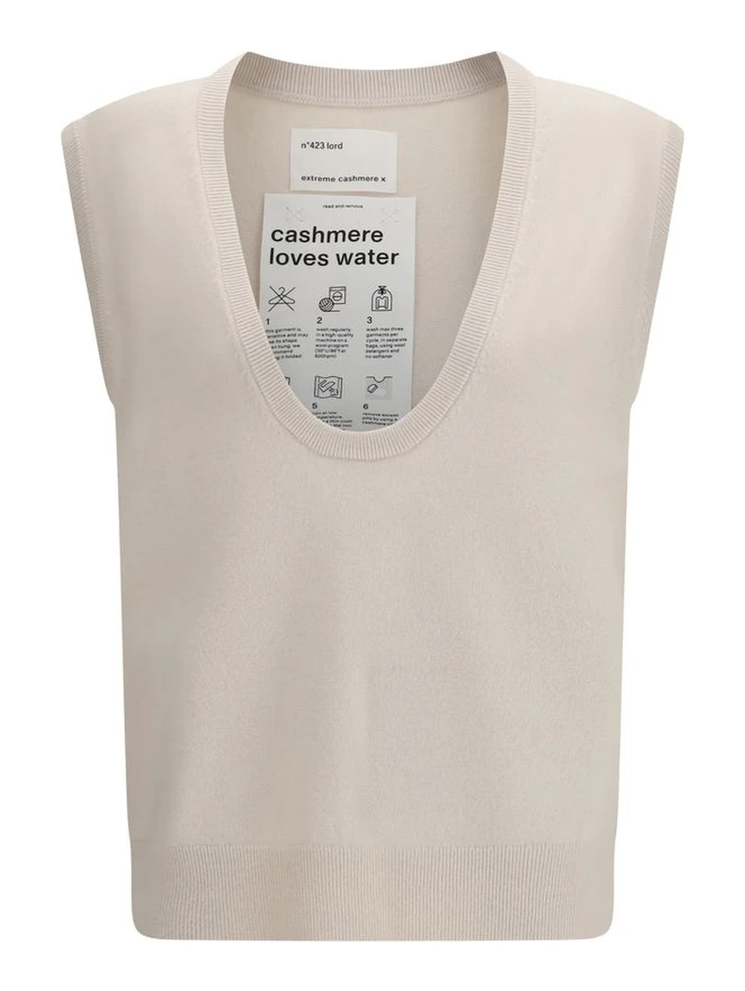 Beige Cashmere Sleeveles Sweater