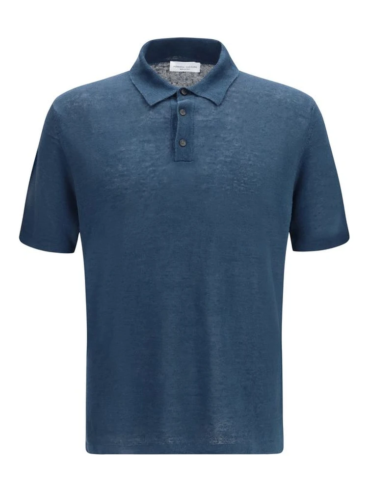 Blue Linen Polo Shirt