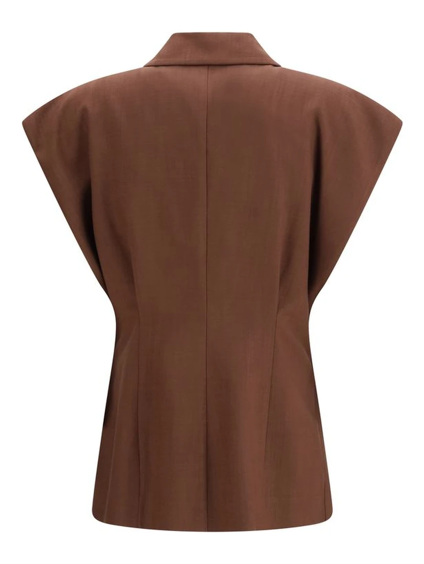 Brown Viscose Sleveless Jacket