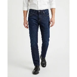 Navy Blue Cotton Straight-Leg Jeans