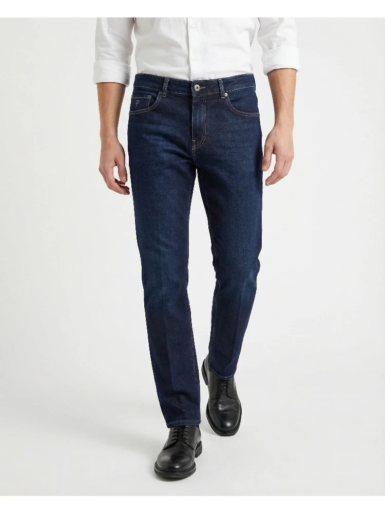 Navy Blue Cotton Straight-Leg Jeans