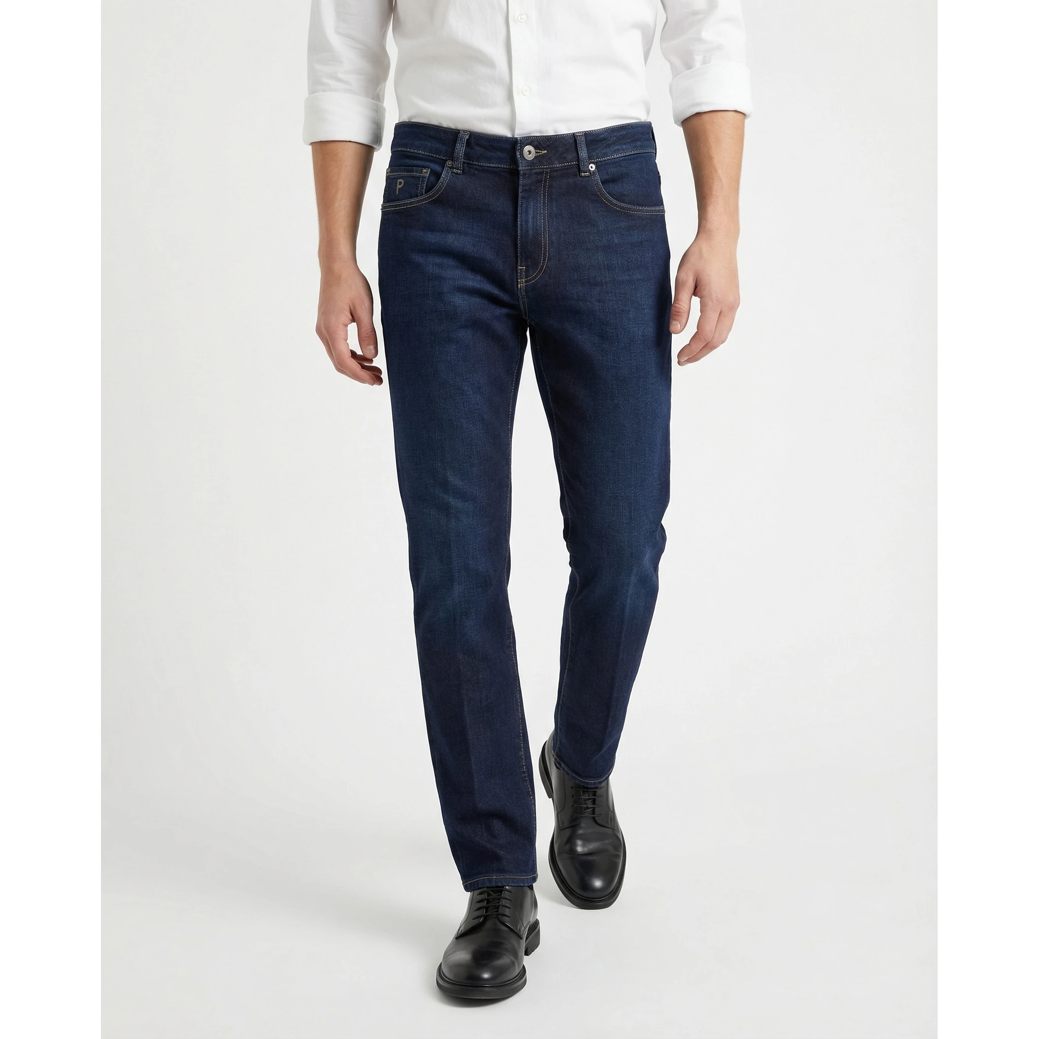 Navy Blue Cotton Straight-Leg Jeans
