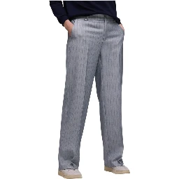Blue Polyester Casual Pants